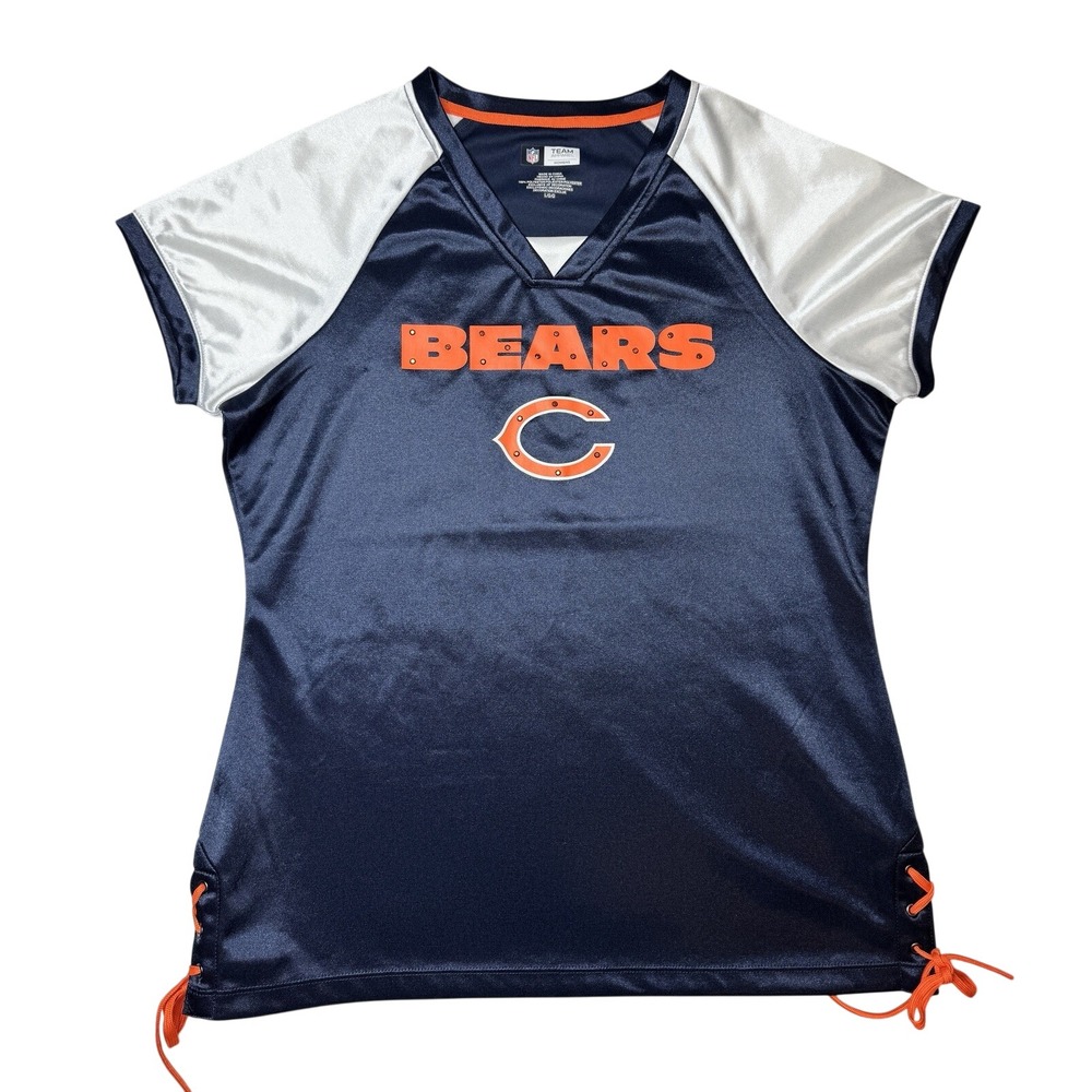 Chicago Bears NFL Team Apparel Women's Sz L Lace Up Side Rhinestone Jersey Top‎